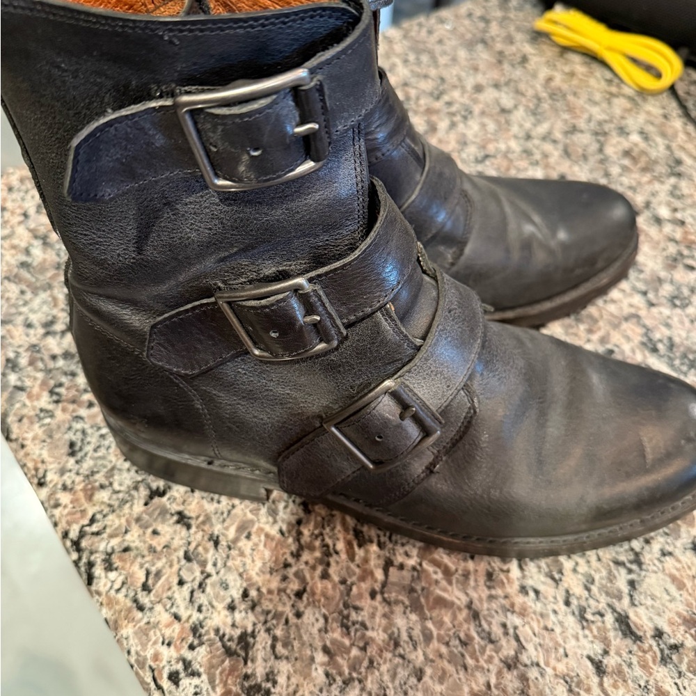 Frye Women’s Black Leather Moto Combat Boots 9.5